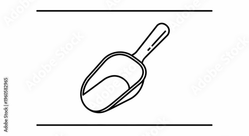 Essential kitchen utensil: Simple black and white line art illustration of a versatile scoop tool
