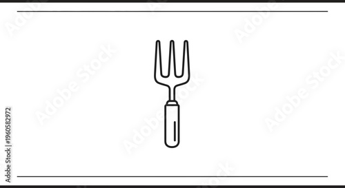 Minimalist line art illustration of a garden fork, essential tool for cultivating soil and plant