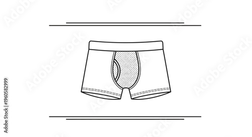 Minimalist monochrome line art illustration of classic men's boxer briefs underwear design
