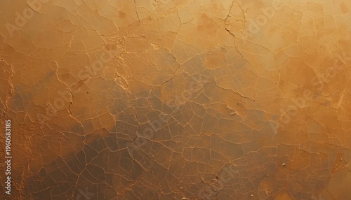 A close-up view of a cracked and weathered surface with a warm orange tone