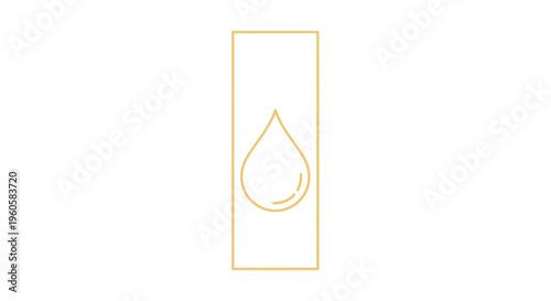 Elegant minimal outline icon of a liquid drop within a sleek rectangular frame representing purity