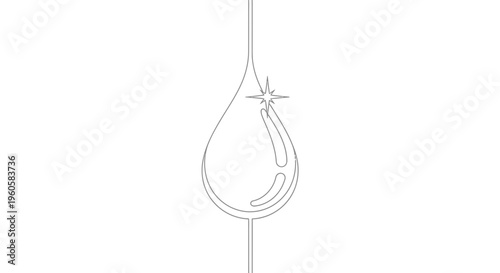 Elegant continuous line art of a sparkling liquid droplet, symbolizing purity and freshness