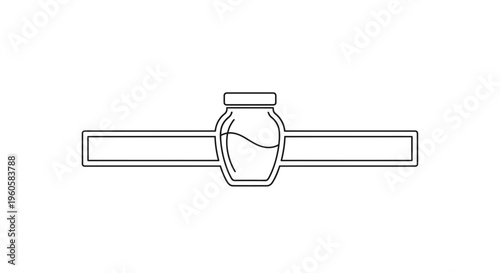 Minimalist line art icon featuring a small jar with liquid centered on a horizontal rectangular