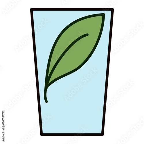 Vector tea cup with leaf design. Graphic element for Eastern tea ceremony tableware collection. Minimalist illustration of teaware for traditional Asian tea culture and Zen lifestyle