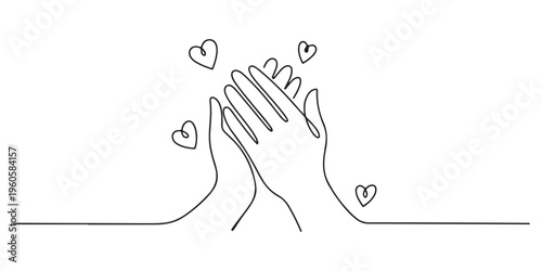One continuous line illustration of hand gesture - bang that shoots a heart. Continuous line drawing of arm in gun gesture with heart. Vector.
