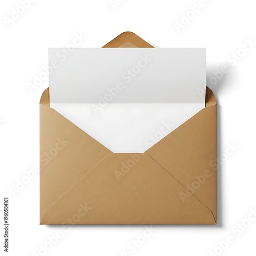 Open brown envelope with white paper letter inside