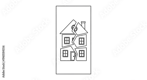 Abstract depiction of a home divided into pieces, illustrating concepts of instability and