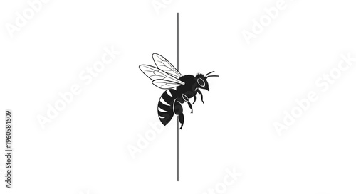 Minimalist black bee illustration on a clean white background, symbolizing nature's delicate