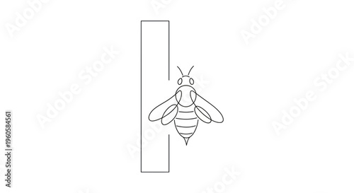 A sleek minimalist line art illustration featuring a solitary bee beside a clean vertical form,