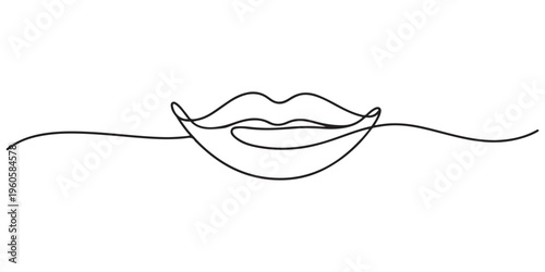 Lips continuous one line drawing art design, Minimalist one line lip icon continuous line drawing vector illustration, Lips outline icon continuous one line drawing minimalist style isolated.