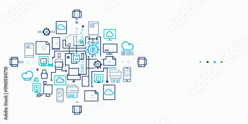 Abstract illustration of connected devices and cloud computing infrastructure
