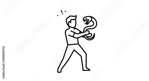 Dynamic struggle between human and serpent symbolizing overcoming obstacles and confronting danger