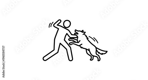 Aggressive canine interaction with human in defensive posture line art symbol