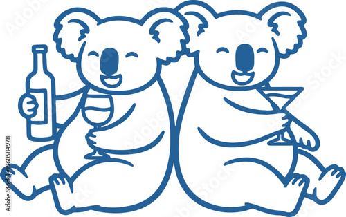Two koalas drinking wine and cocktail together