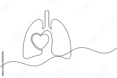 Human Lungs Continuous Line Art Drawing Minimalist Medical Vector Illustration