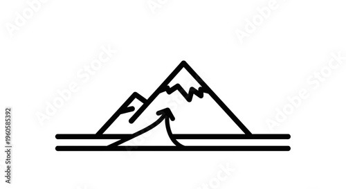 Minimalist icon illustrating upward journey and overcoming challenges towards mountain peaks