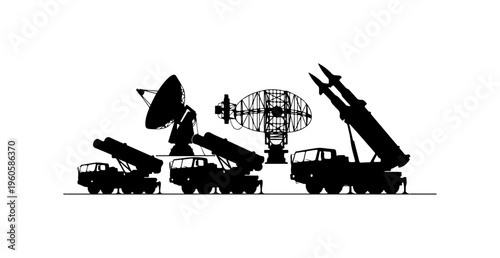 Military Surveillance and Missile Launch Vehicles Vector Illustration