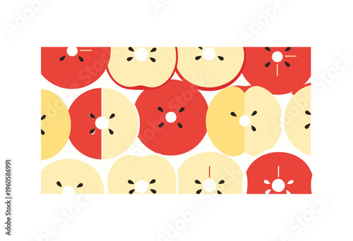 A vibrant and fresh abstract pattern featuring sliced apples in red and yellow, offering a delightful and colorful visual