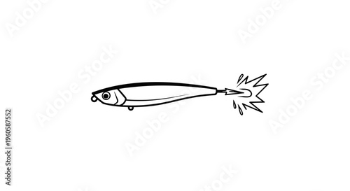 Dynamic minimalist fishing lure icon in monochrome depicting an energetic splash action perfect