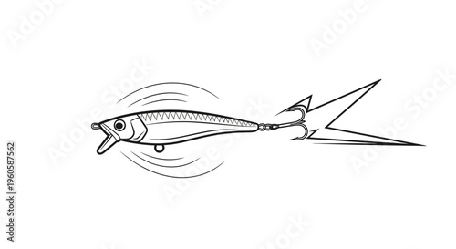 Dynamic monochrome fishing lure illustration capturing the essence of an active bait for sports
