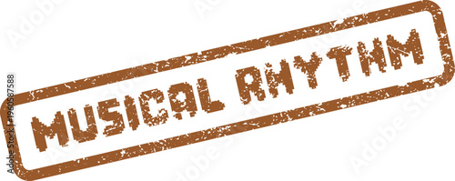 Aged brown rubber stamp impression features the words Musical Rhythm for sound concepts