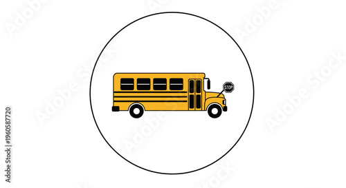 Vibrant yellow school bus icon for educational transport and student journey concept graphic