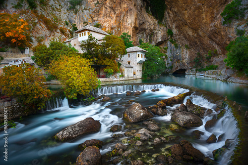 Schilderij op canvas Blagaj Tekke is a Sufi lodge located near the town of Blagaj in the Mostar region of Bosnia and Herzegovina, at the source of the Buna River