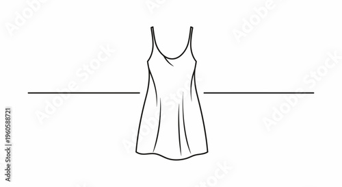 Minimalist Line Art Illustration of a Simple Slip Dress Design Centered on a White Background with