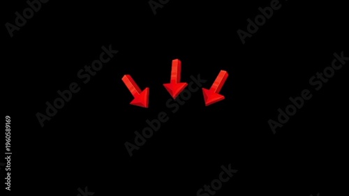 Three dynamic red arrows pointing downwards animation 