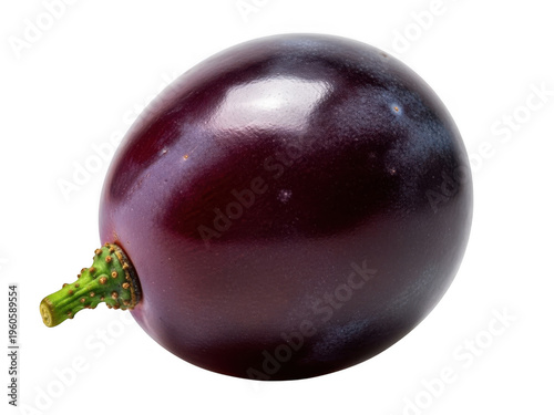 Fresh purple eggplant isolated on transparent background with green stem