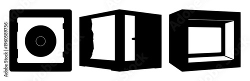 Safe box vault silhouette set with simple line art design featuring simple design, minimalist, black and white with illustrations and graphics