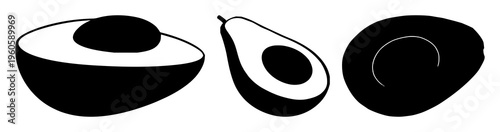 Avocado half set with pit silhouette featuring avocado, fruit, silhouette with single fruit, green color and nutri-healthy theme