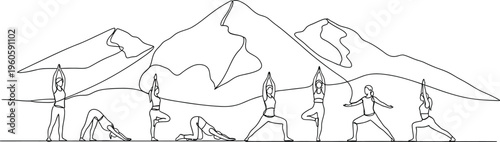yogis in mountain landscape