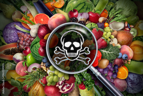 Pesticides On Fruit And Vegetables as a Pesticide risk used on fruits and vegetable as risks of chemical residues for food safety and health hazard due to exposure to toxins as contamination on dirty 