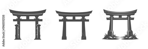 vector set logo icon of torii - japanese gate