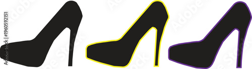 Minimal High Heel Shoes Set with Neon Outline Black Fashion Illustration