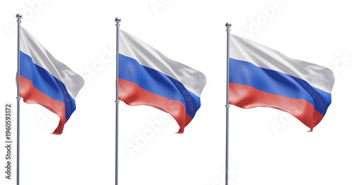 Russia flag on transparent background, PNG transparent, isolated, 3d render flag