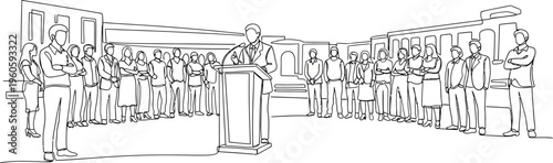 a crowd of people standing in a line