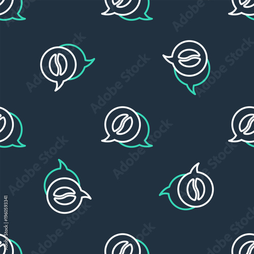 Line Coffee and conversation icon isolated seamless pattern on black background. Coffee talk. Speech bubbles chat. Vector