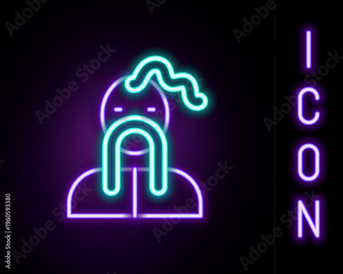 Glowing neon line Ukrainian cossack icon isolated on black background. Colorful outline concept. Vector