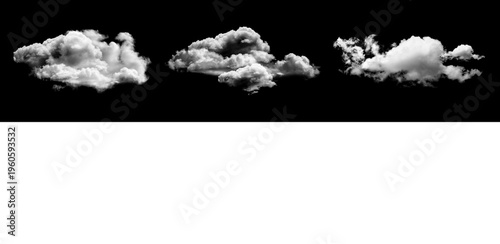 Foto Fluffy white clouds isolated on black and transparent background.
