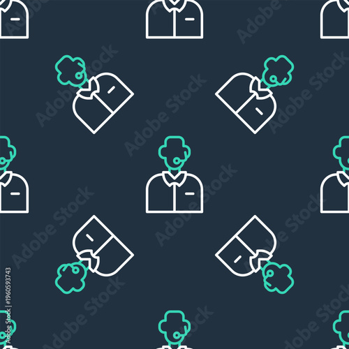 Line Football or soccer commentator icon isolated seamless pattern on black background. Vector