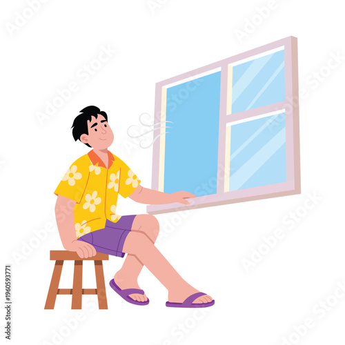 Sitting fornt of  Window Vector Concept illustrations EPS File 