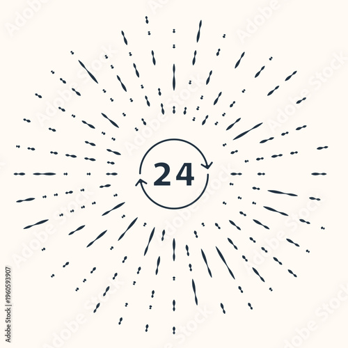 Grey Clock 24 hours icon isolated on beige background. All day cyclic icon. 24 hours service symbol. Abstract circle random dots. Vector