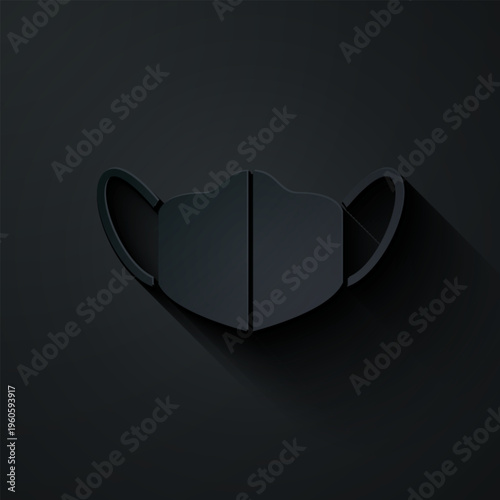 Paper cut Medical protective mask icon isolated on black background. Paper art style. Vector.