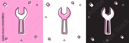 Set Wrench spanner icon isolated on pink and white, black background. Vector