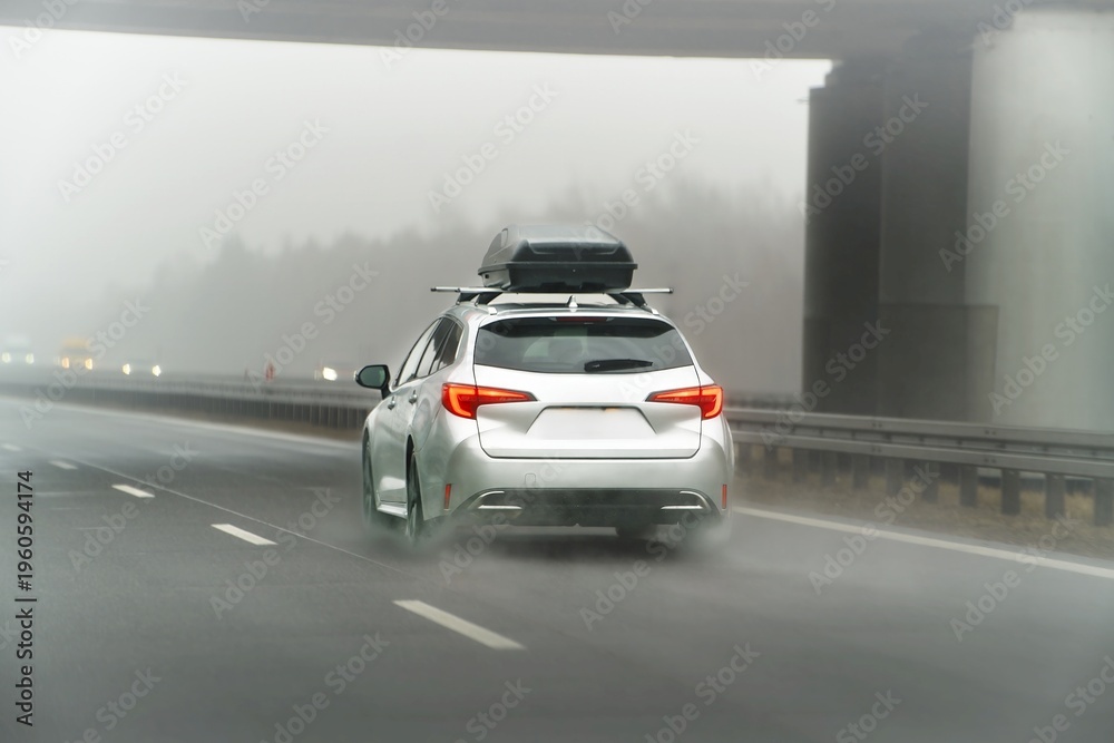 Fototapeta premium Vehicle with roof rack and cargo storage on trip
