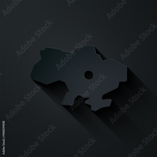 Paper cut Map of Ukraine icon isolated on black background. Paper art style. Vector