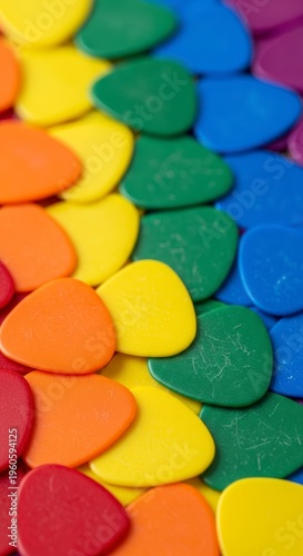 Colorful hearts in rainbow pattern.