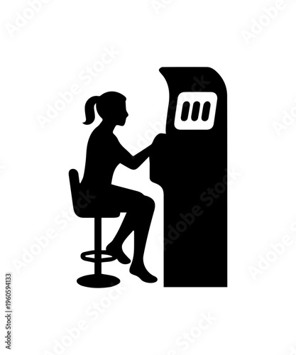 Woman person playing retro arcade video game machine